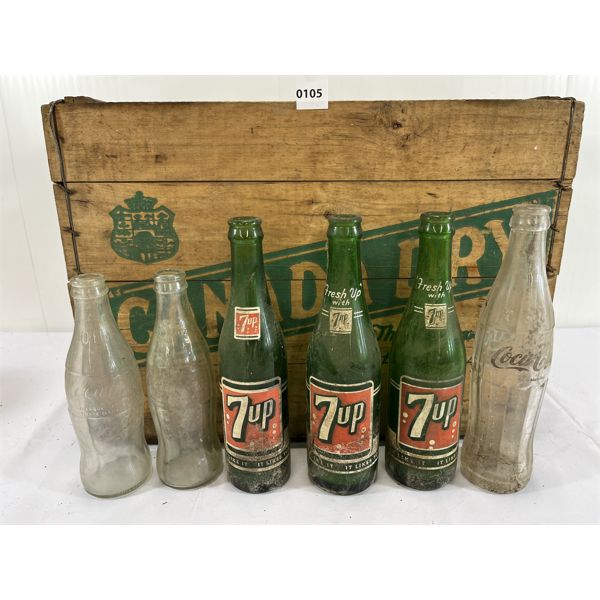 LOT OF 7 - CANADA DRY CRATE W/ BOTTLES - INCL 10 OZ COCA-COLA BOTTLE