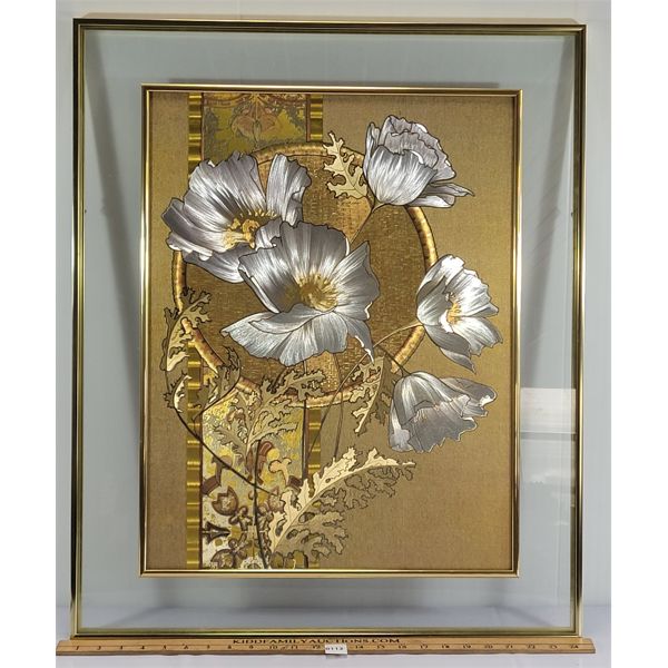 FRAMED ETCHED STYLE FLOWERS - WALL DECOR