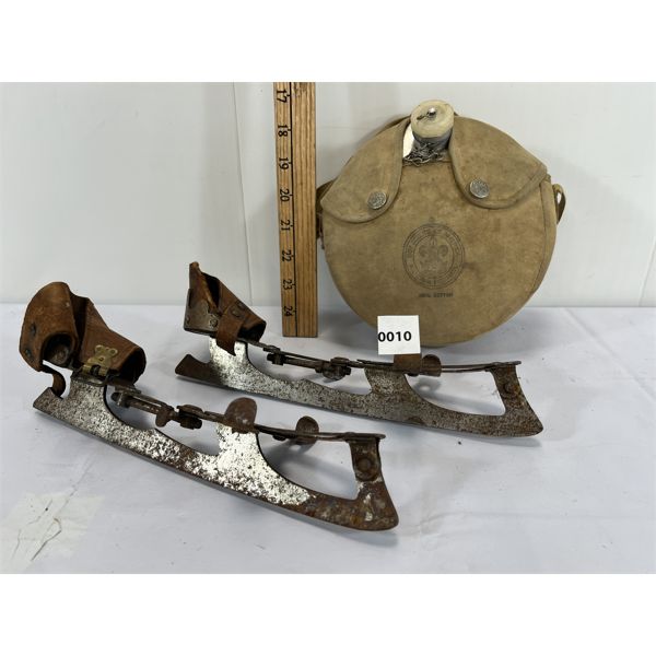 LOT OF 2 - PAIR OF BOB SKATES & BOY SCOUTS OF AMERICA CANTEEN