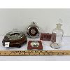 Image 1 : LOT OF 5 - FLASK, MAGNIFYING PAPER WEIGHT & ASHTRAY ETC