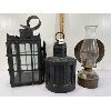 Image 1 : LOT OF 3 - LANTERNS - WROUGHT IRON - CANDLE & OIL
