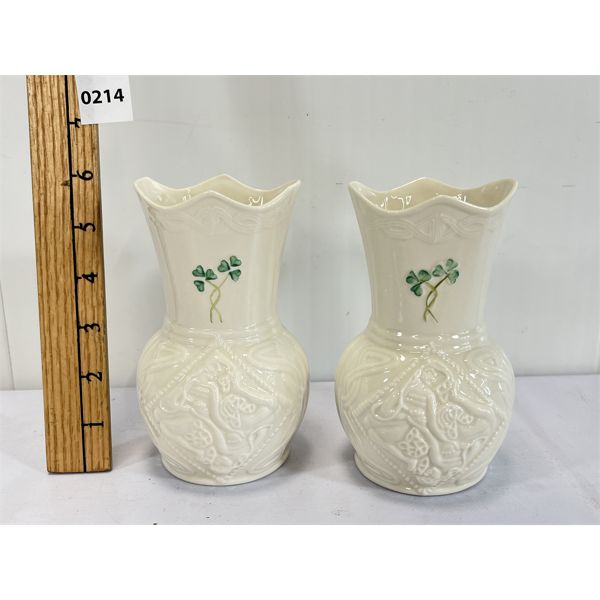 PAIR OF BELLEEK CHINA VASES