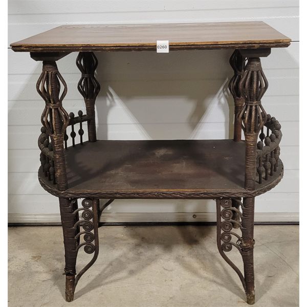 WICKER TABLE W/ ASH TOP