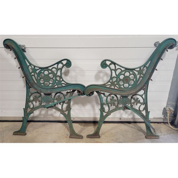 LOT OF 2 - CAST IRON LIONS' HEAD BENCH ENDS