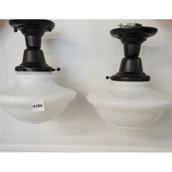 LOT OF 2 - CEILING MOUNTED MILK GLASS LIGHTS