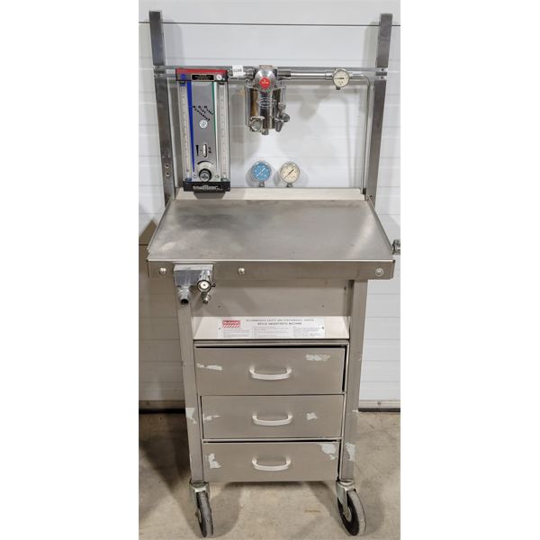 BOYLE ANAESTHETIC MACHINE - STAINLESS STEEL - 3 DRAWER ROLLING CART - FLUOTEC