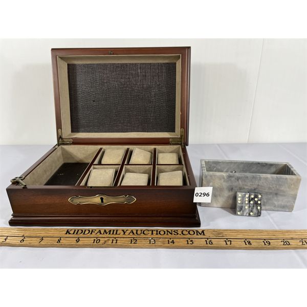 LOT OF 2 - WATCH DISPLAY CASE W/ KEY & MARBLE DOMINO SET