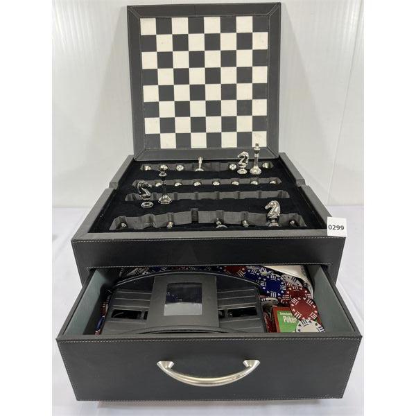 LEATHER CHESS, BACKGAMMON & POKER BOX SET