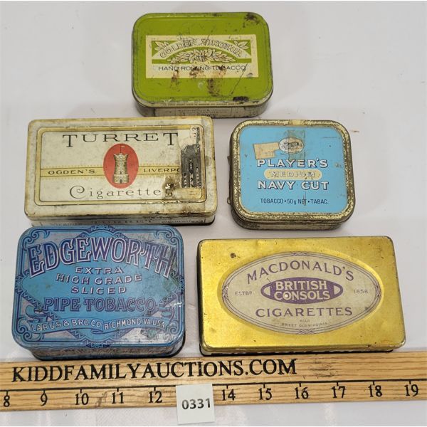 LOT OF 5 - CIGARETTE & TOBACCO TINS - INCL EDGEWORTH & TURRET ETC