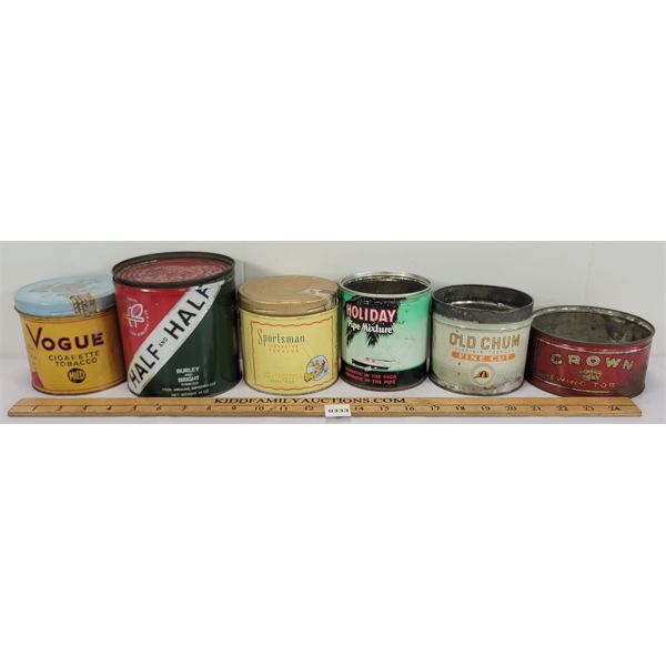 LOT OF 6 - TOBACCO CANS - INCL CROWN & OLD CHUM ETC