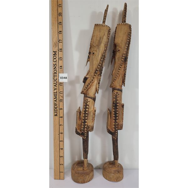LOT OF 2 - HAND CARVED WOODEN SCULPTURES