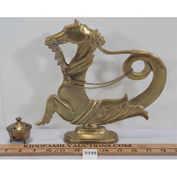 LOT OF 2 - VENETIAN BRASS GANDOLA SEAHORSE & TEA LIGHT HOLDER 
