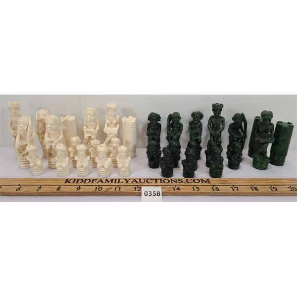IVORY (?) CARVED CHESS PIECE SET