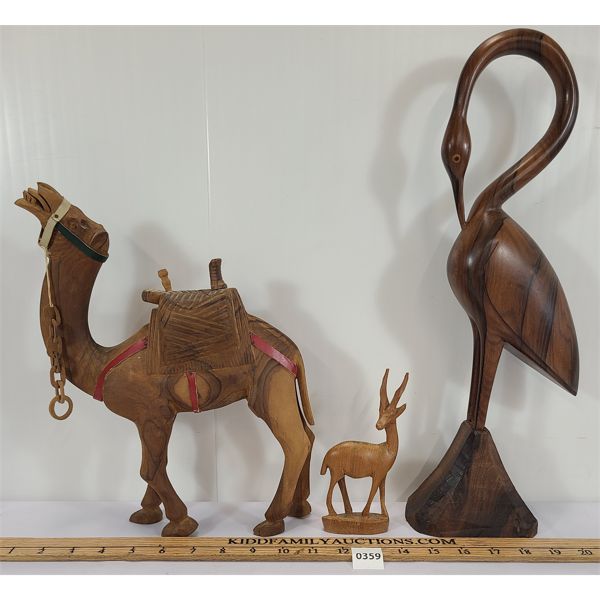 LOT OF 3 - CARVED ANIMAL STYLE DECOR - INCL CAMEL