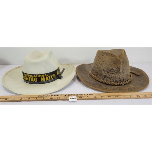 LOT OF 2 - COWBOY HATS - INCL 1967 BARRIE PLOWING & LEATHER HATQUARTERS U.S.A