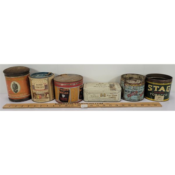 LOT OF 6 - TOBACCO CANS - INCL STAG & PRINCE OF WALES ETC