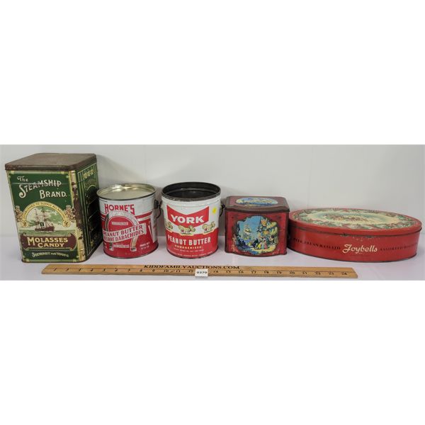 LOT OF 5 - MISC TINS - INCL HORNE'S & YORK PEANUT BUTTER ETC