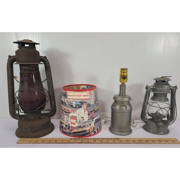 LOT OF 3 - BEACON & FEUERHAND LANTERNS ETC - INCL RED GLOBE
