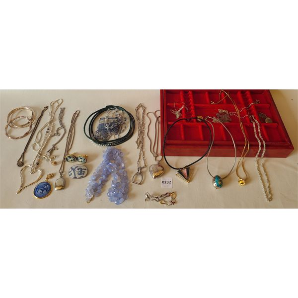 JOB LOT - COSTUME JEWERLY - INCL CHARM BRACELET, STERLING SILVER BRACELET & LOCKET ETC