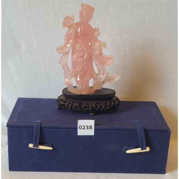 ROSE QUARTZ (?) GEISHA CARVING W/ BOX
