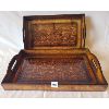 Image 1 : LOT OF 2 - WOODEN NESTING SERVING TRAYS 