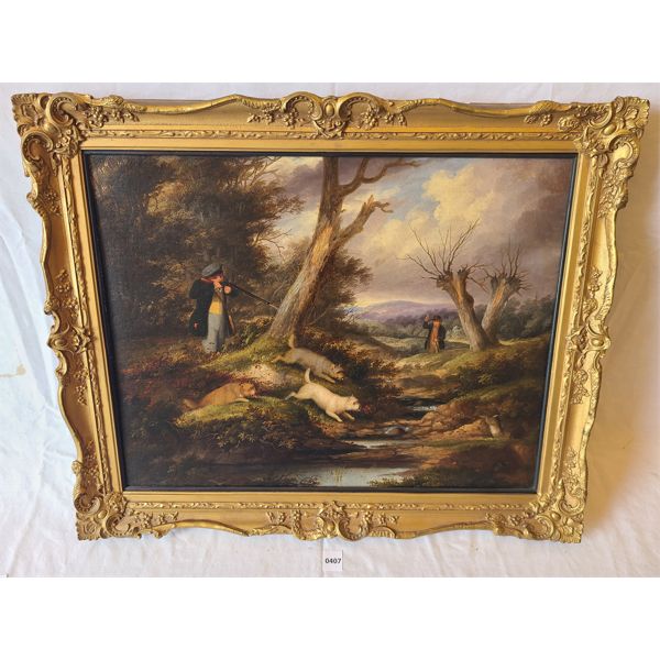 ACRYLIC ON CANVAS W/ GILT FRAME - "A NEAR MISS" - SEE ALL PICS