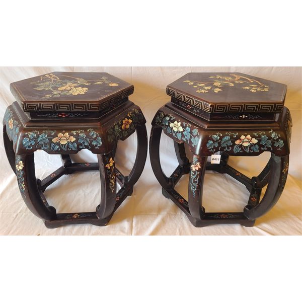 LOT OF 2 - ASIAN CHINOISERIE STYLE END TABLES 