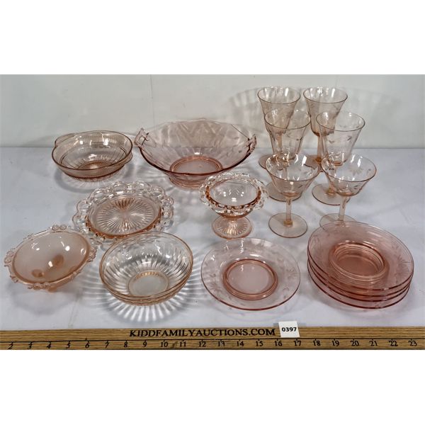 LOT OF 17 - PINK DEPRESSION GLASS PIECES