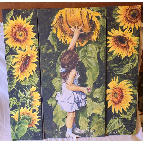 LOT OF 3 - SUNFLOWER THEME PRINTS ON CANVAS - KIM BROWNLEE-WHITE