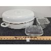Image 1 : LOT OF 3 - SITRAM ROASTING PAN - AS NEW & GLASS BUTTER DISHES