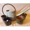 Image 1 : LOT OF 5 - TIN WATERING CAN & CERAMIC FLOWER POTS