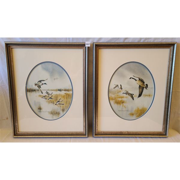 LOT OF 2 - HAROLD DEMONT OLSEN - FRAMED WATERCOLOUR ON CANVAS - DUCKS & GEESE