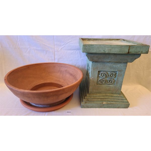 LOT OF 3 - TERRACOTTA CLAY POT W/ WATER CATCHER & PLANT PEDESTAL