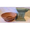 Image 1 : LOT OF 3 - TERRACOTTA CLAY POT W/ WATER CATCHER & PLANT PEDESTAL