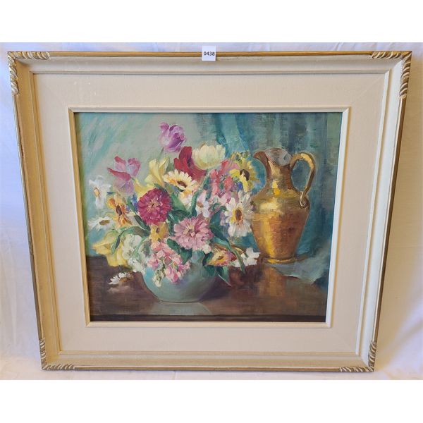 FRAMED ACRYLIC ON BOARD - FLOWER SCENE