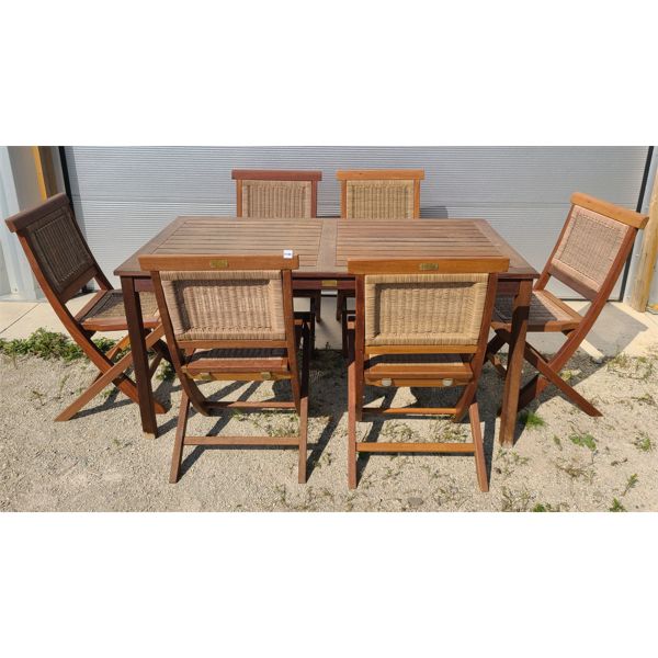 LOT OF 7 - MBM TEAK PATIO SET - TABLE & 6 CHAIRS