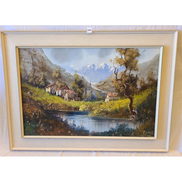 SIGNED FRAMED ACRYLIC ON CANVAS - MOUNTAIN SCENE