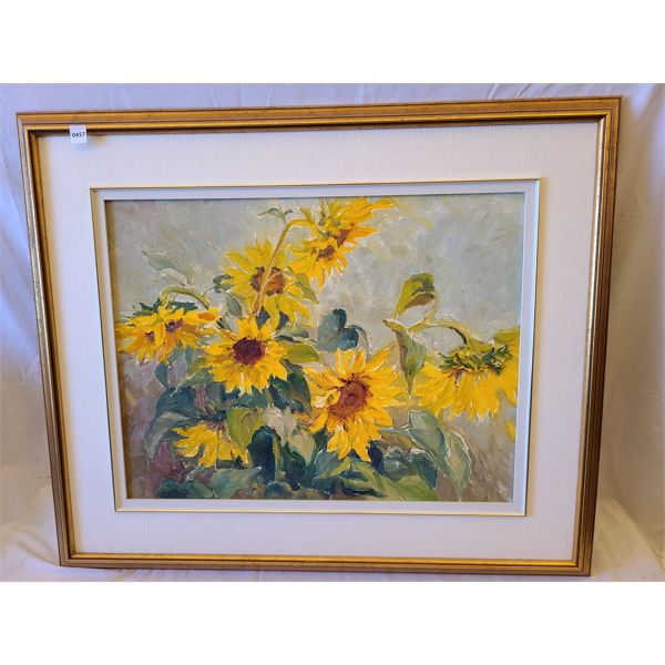 FRAMED OIL ON BOARD - "SUNFLOWER" BY GUTTORN OTTO