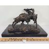 Image 1 : CM RUSSELL - BRONZE & MARBLE BUFFALO STATUE - SEE ALL PICS