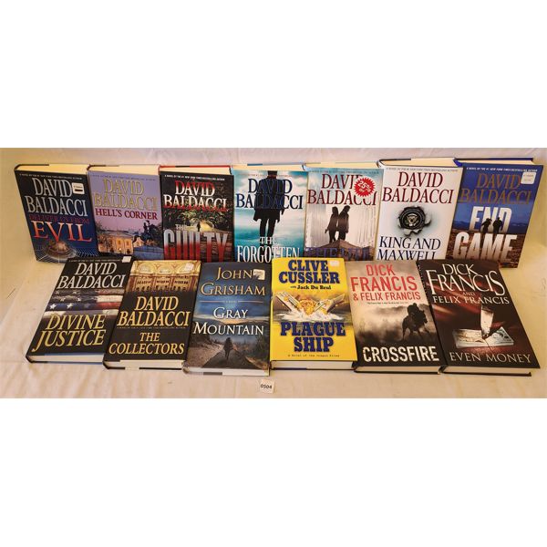 LOT OF 13 - HARDCOVER NOVELS - INCL DAVID BALDACCI & CLIVE CUSSLER ETC