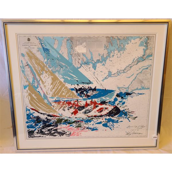 FRAMED ACRYLIC (?) ON BOARD -  "AMERICA'S CUP 19TH CHALLENGE" BY LEROY NEIMAN 