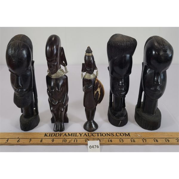 LOT OF 5 - HAND CARVED AFRICAN (?) STATUES