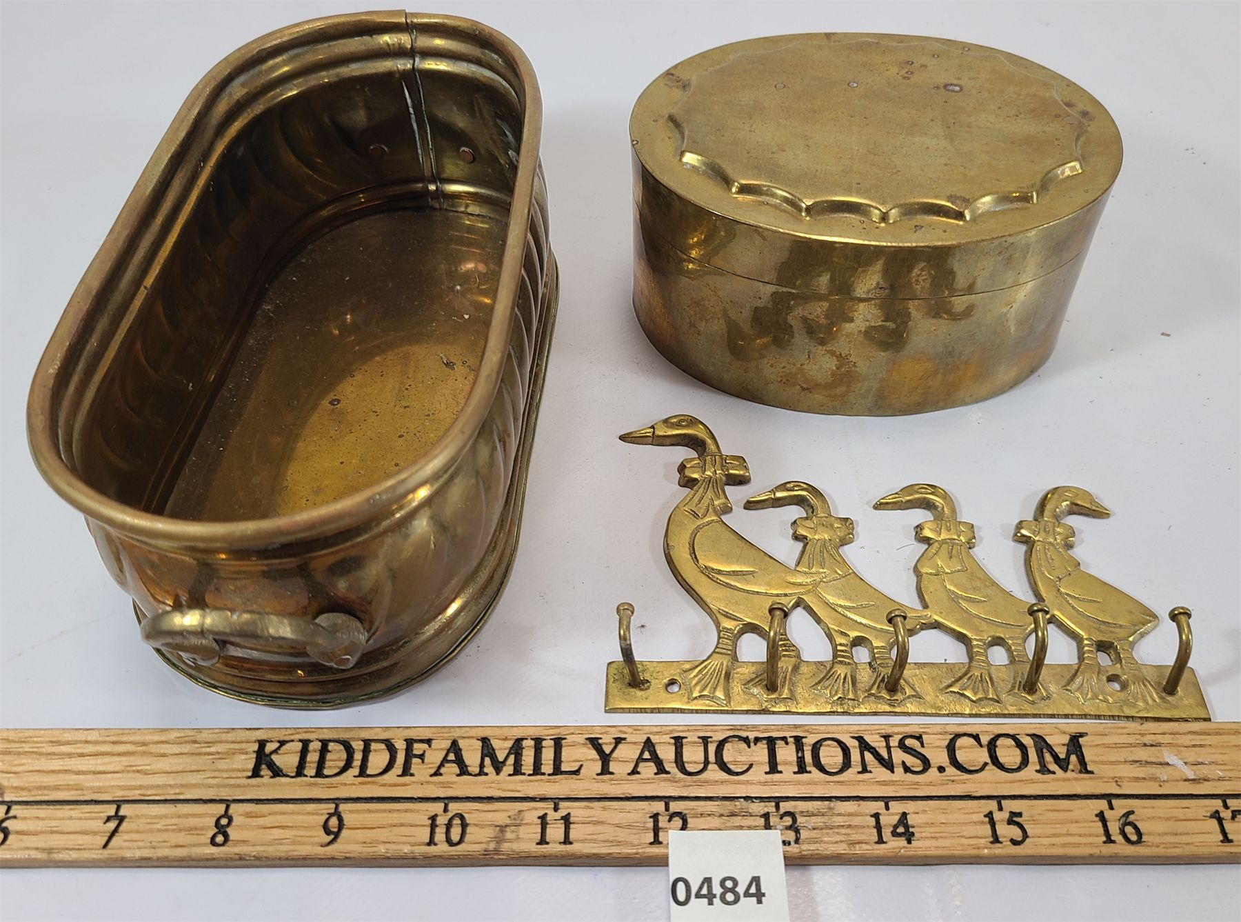 LOT OF 3 - BRASS KEY HOLDER, SHALLOW TUB DISH & TRINKET BOX - Kidd ...