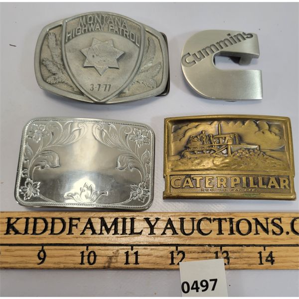 LOT OF 4 - BELT BUCKLES - INCL CUMMINS & CATERPILLAR ETC