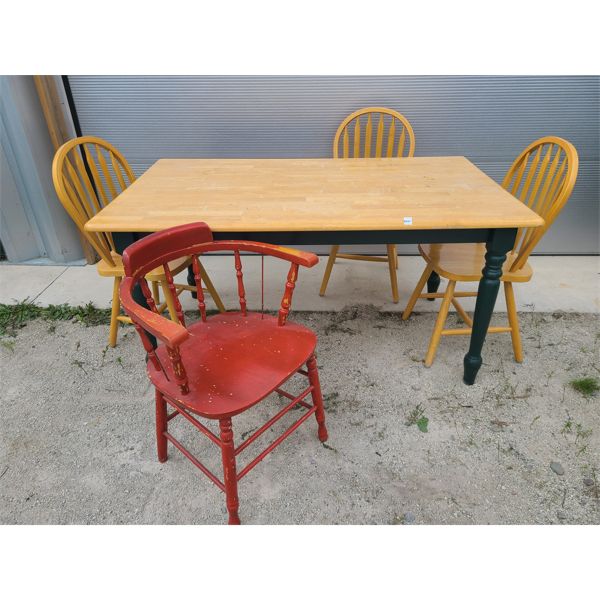 LOT OF 5 - PINE PAINTED TABLE W/ DINING CHAIRS 