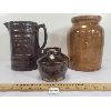 Image 1 : LOT OF 3 - REDWARE JUG , JAR & DARK GLAZED JAR 