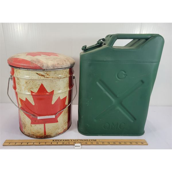 LOT OF 2 - JERRY CAN & CANADA PAIL STOOL
