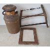 Image 1 : LOT OF 3 - MILK CAN - BUCKSAW - CAST GRATE 