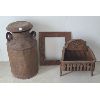 Image 1 : LOT OF 3 - MILK CAN - CAST IRON FIREPLACE GRATES 