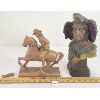 Image 1 : LOT OF 2 - PLASTER (?) NATIVE BUST AND PAINTED METAL COWBOY STATUE